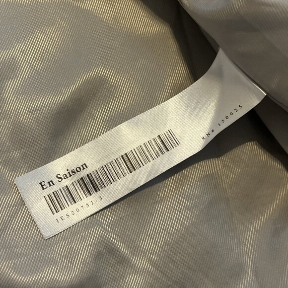 En Saison Demi Plaid Belted Coat SZ Medium Navy Gray Multi Long Fuzzy - Picture 10 of 14